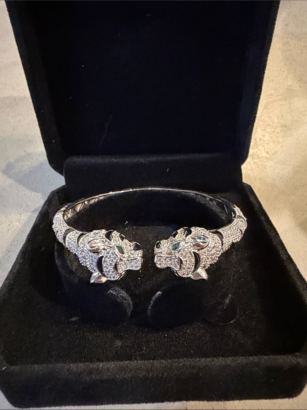 ✨NEW✨ Sterling Silver and Gold Plated Panther Head Crystal Cuff Bracelet
